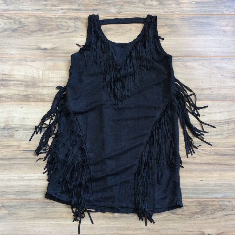 Black fringe mini dress